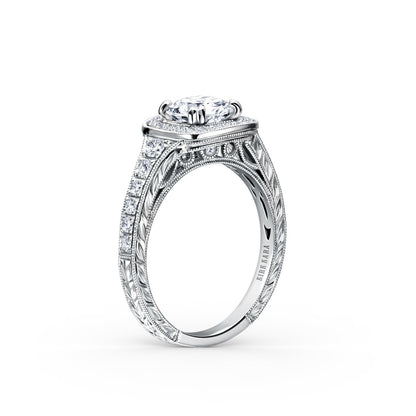 Engraved Filigree Halo Diamond Engagement Ring