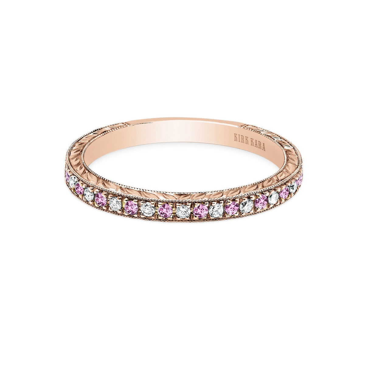 Engraved Pink Sapphire Diamond Wedding Band