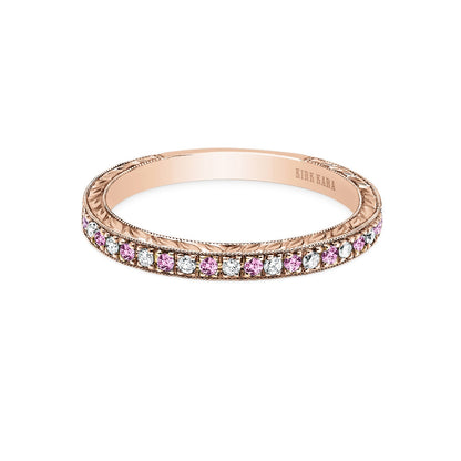Engraved Pink Sapphire Diamond Wedding Band