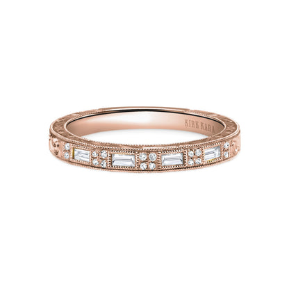 Baguette Diamond Scroll Engraved Wedding Band