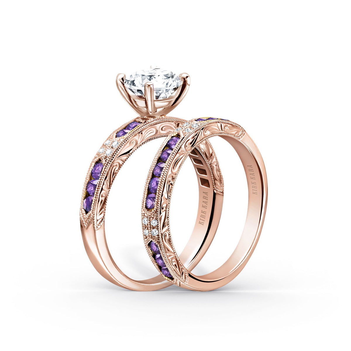 Channel Set Artful Amethyst Diamond Wedding Band