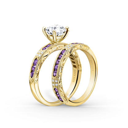 Channel Set Artful Amethyst Diamond Wedding Band