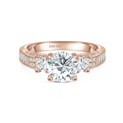 Engraved Deco Diamond Three Stone Engagement Ring