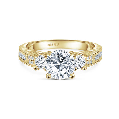 Engraved Deco Diamond Three Stone Engagement Ring