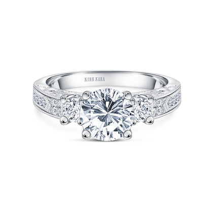 Engraved Deco Diamond Three Stone Engagement Ring