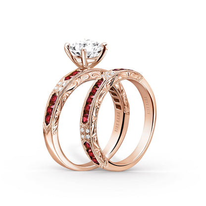 Channel Set Artful Ruby Diamond Engagement Ring