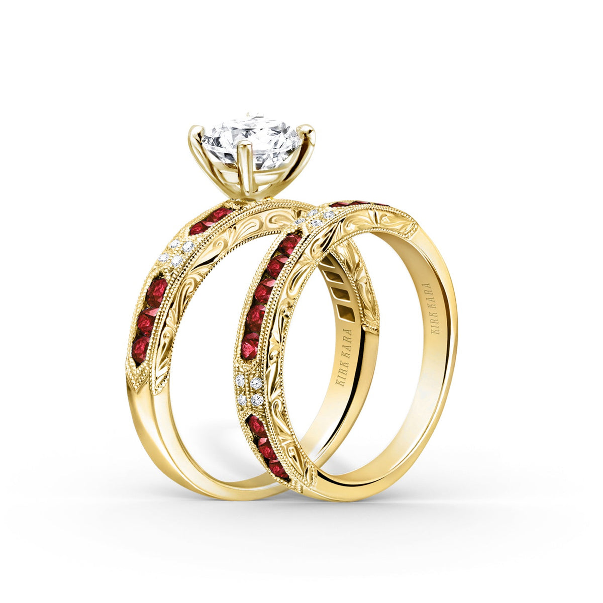 Channel Set Artful Ruby Diamond Engagement Ring