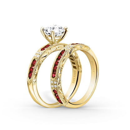 Channel Set Artful Ruby Diamond Engagement Ring