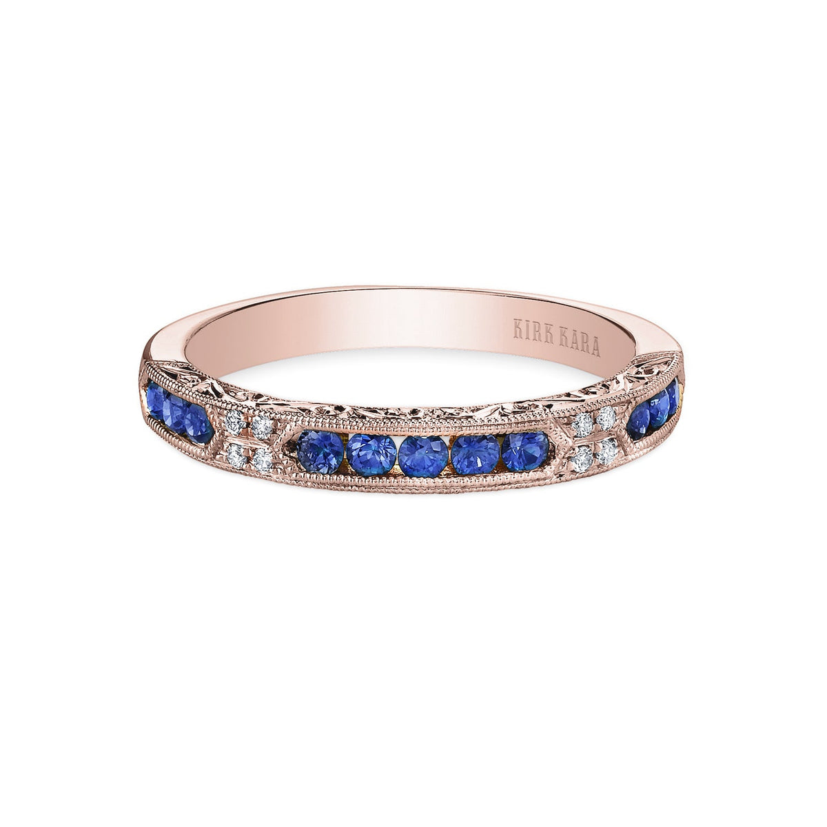 Channel Set Artful Blue Sapphire Diamond Wedding Band