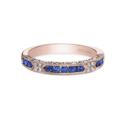 Channel Set Artful Blue Sapphire Diamond Wedding Band