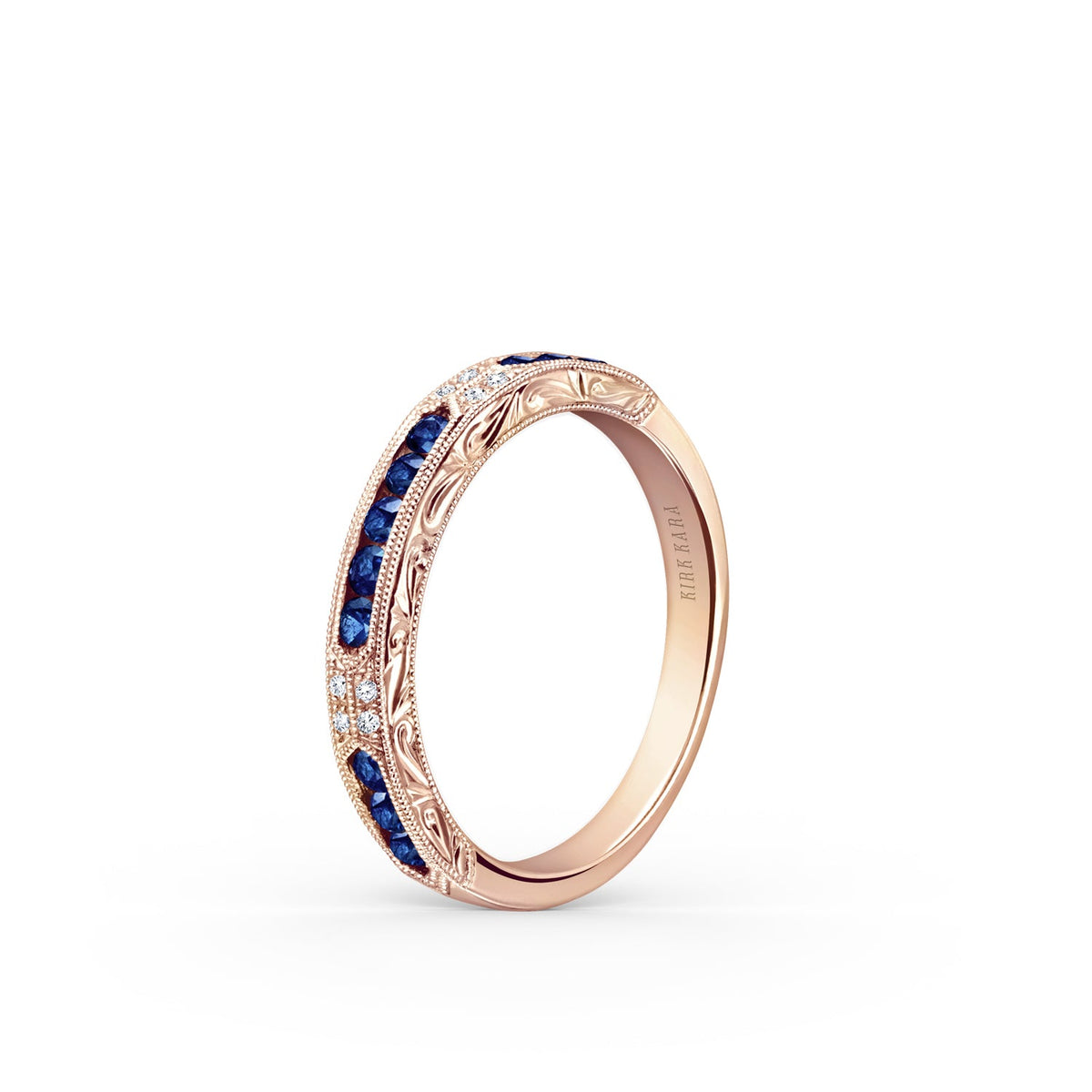 Channel Set Artful Blue Sapphire Diamond Wedding Band