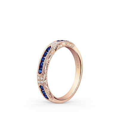 Channel Set Artful Blue Sapphire Diamond Wedding Band