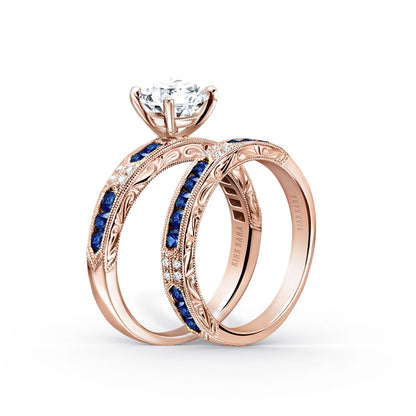 Channel Set Artful Blue Sapphire Diamond Wedding Band