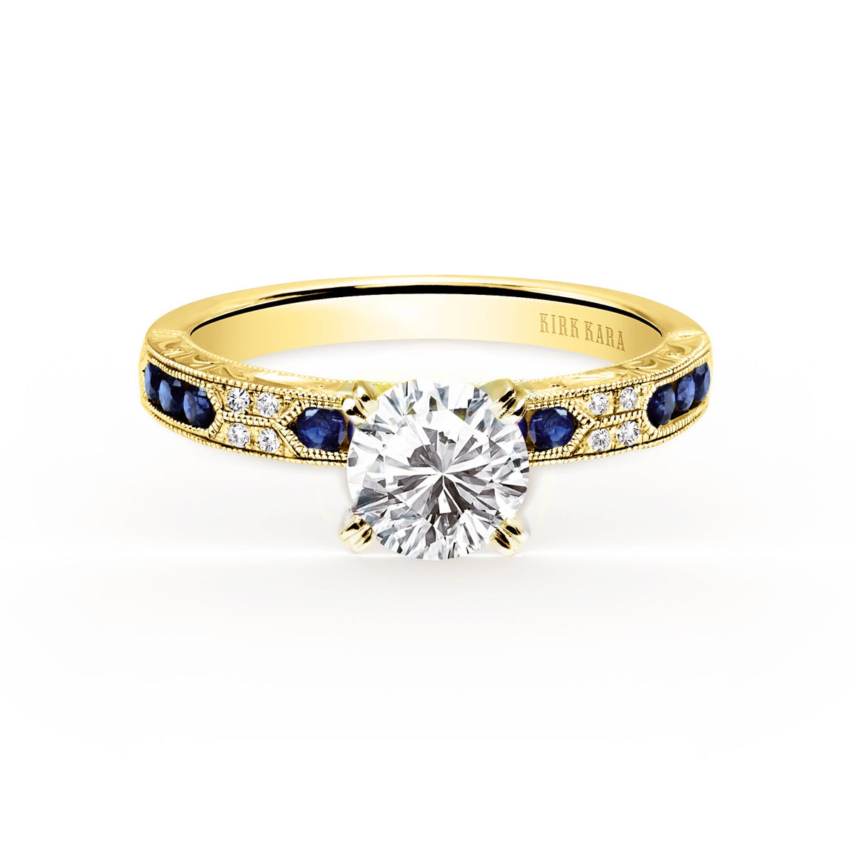 Channel Set Artful Blue Sapphire Diamond Engagement Ring
