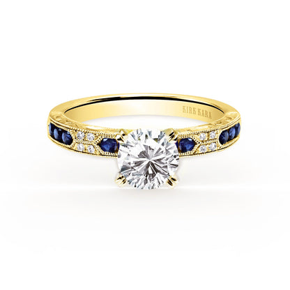 Channel Set Artful Blue Sapphire Diamond Engagement Ring