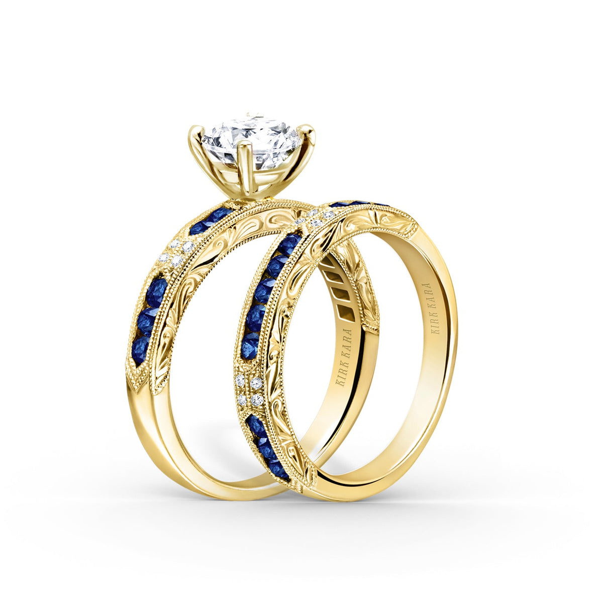 Channel Set Artful Blue Sapphire Diamond Engagement Ring