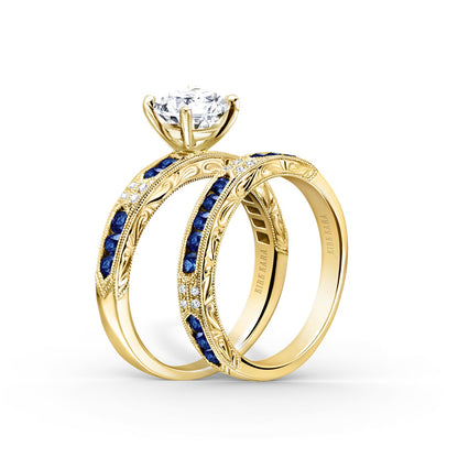Channel Set Artful Blue Sapphire Diamond Wedding Band