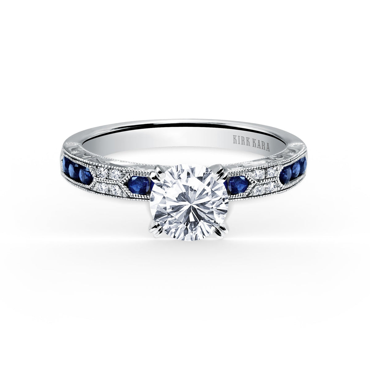 Channel Set Artful Blue Sapphire Diamond Engagement Ring