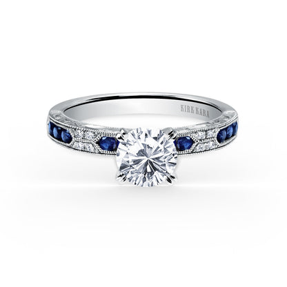Channel Set Artful Blue Sapphire Diamond Engagement Ring