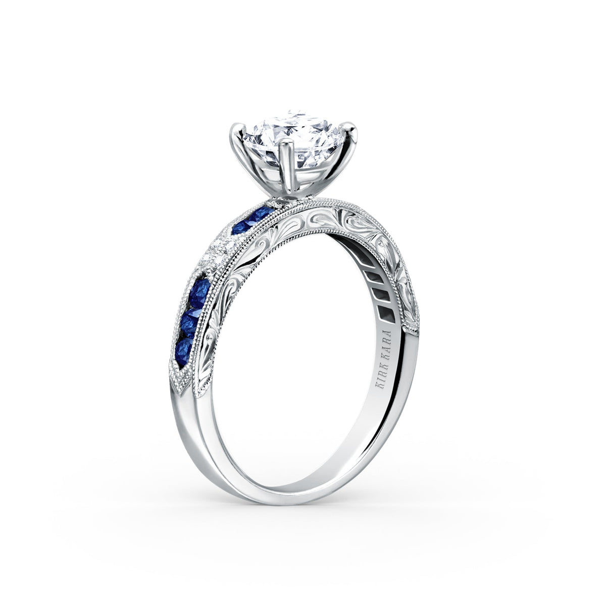 Channel Set Artful Blue Sapphire Diamond Engagement Ring