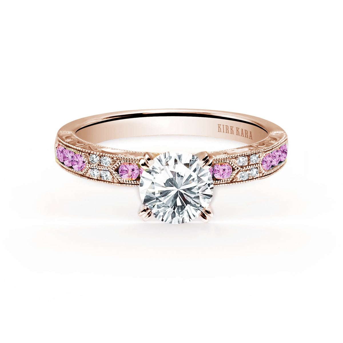 Channel Set Artful Pink Sapphire Diamond Engagement Ring