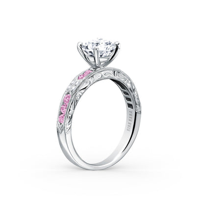 Channel Set Artful Pink Sapphire Diamond Engagement Ring