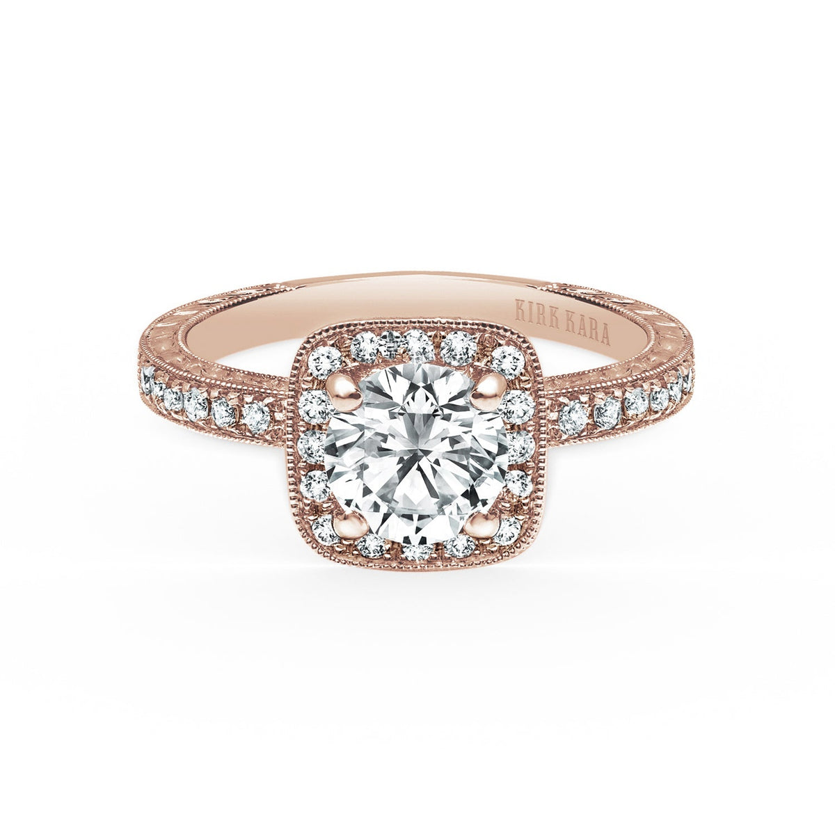 Classic Halo Diamond Engraved Engagement Ring