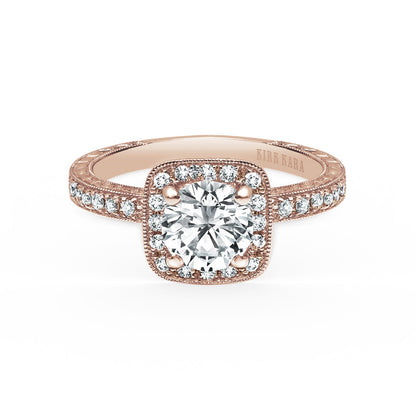 Classic Halo Diamond Engraved Engagement Ring