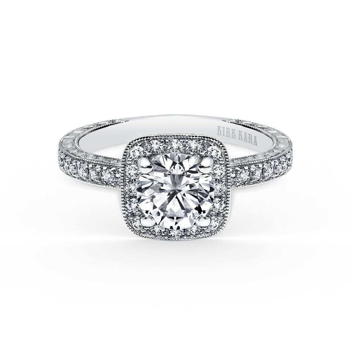 Classic Halo Diamond Engraved Engagement Ring