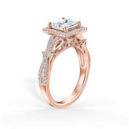 Romantic  Split Shank Halo Diamond Engagement Ring