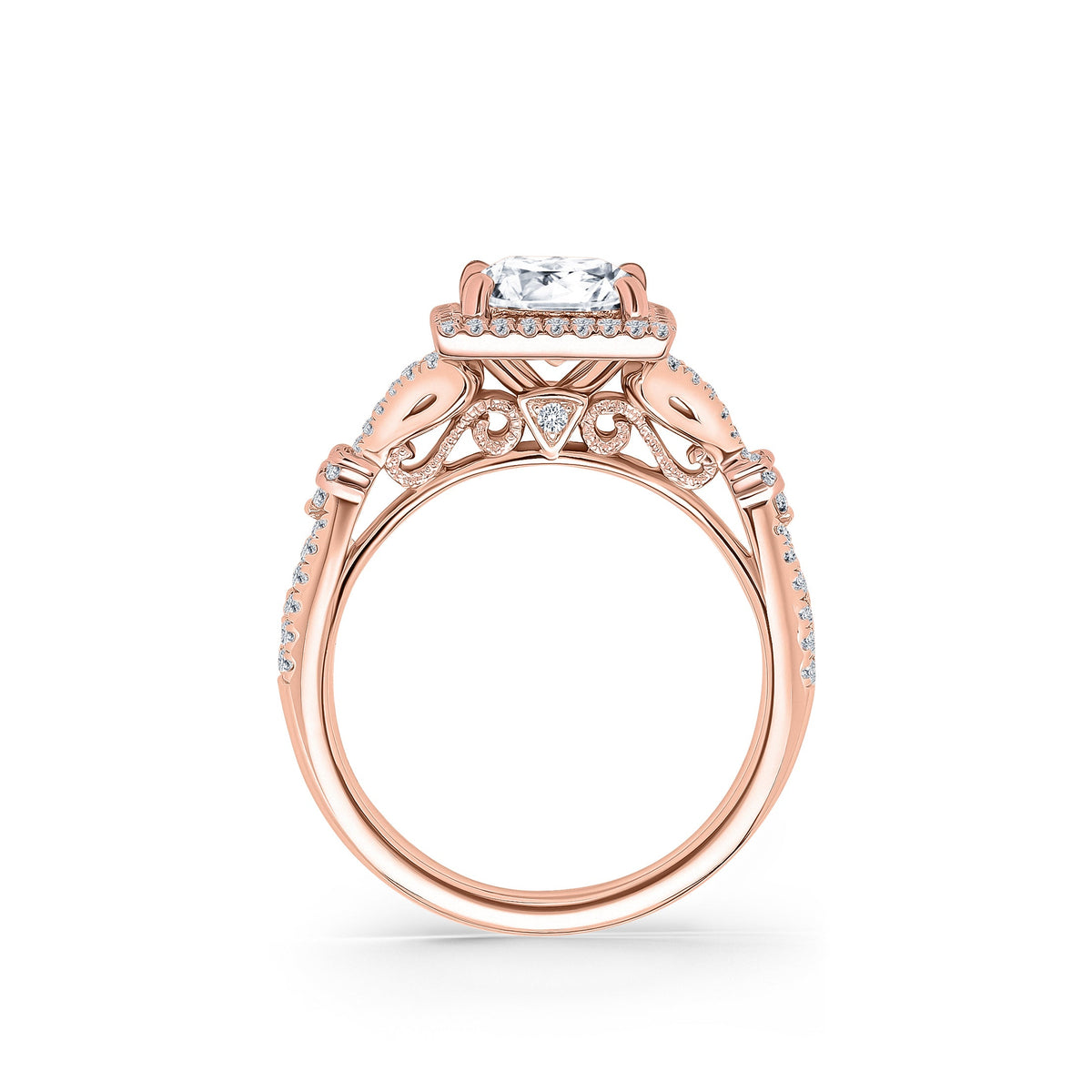Romantic  Split Shank Halo Diamond Engagement Ring