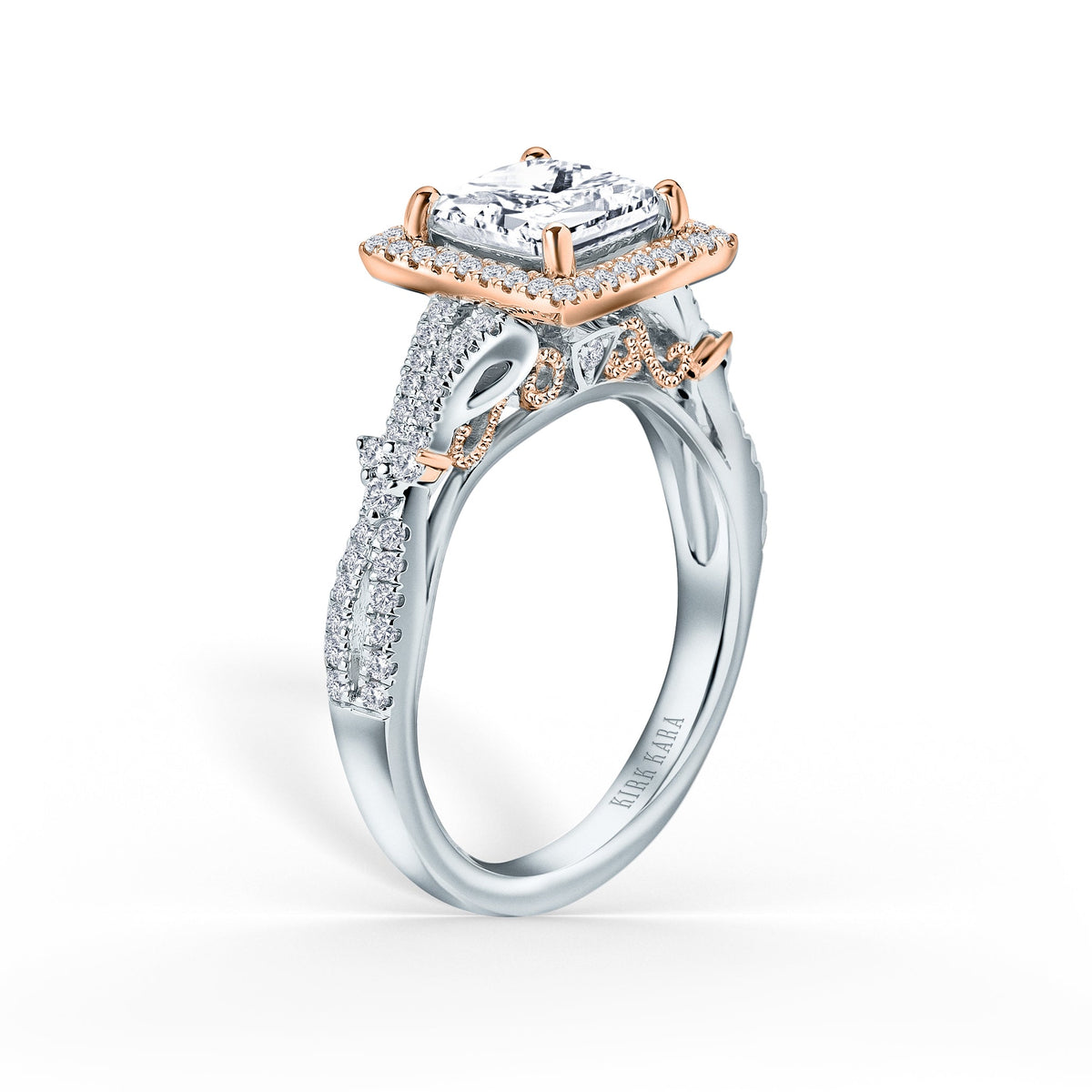 Romantic  Split Shank Halo Diamond Engagement Ring