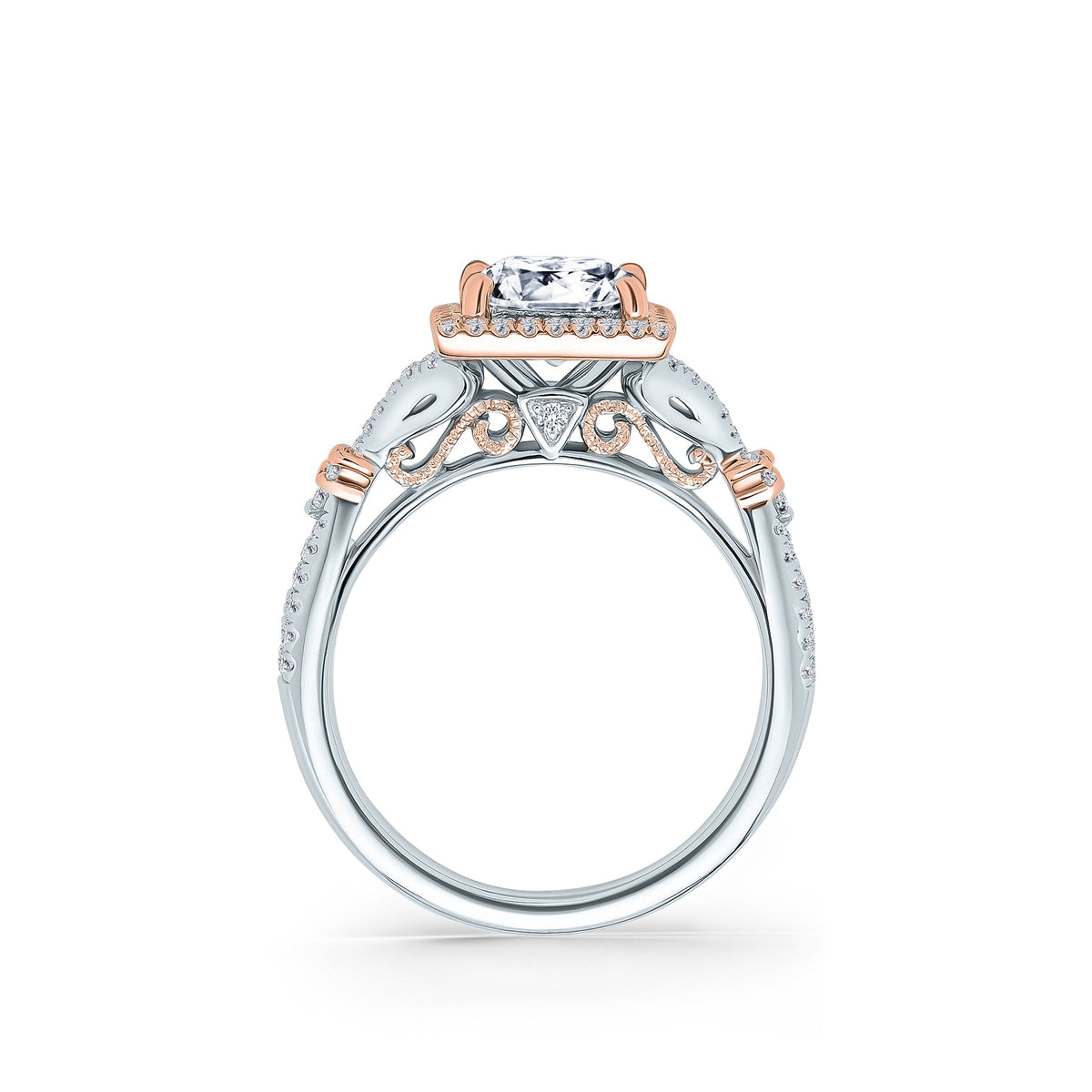 Romantic  Split Shank Halo Diamond Engagement Ring