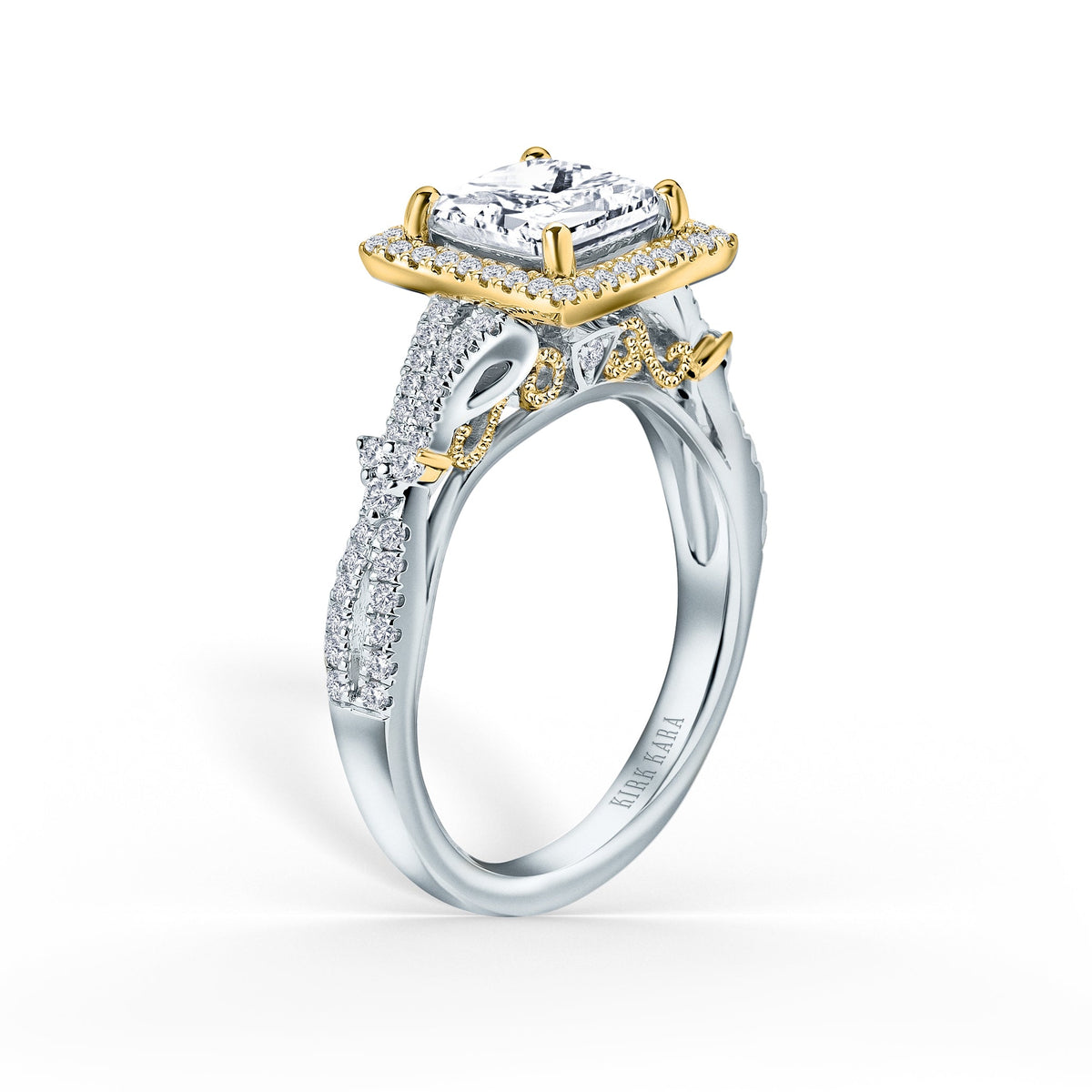 Romantic  Split Shank Halo Diamond Engagement Ring