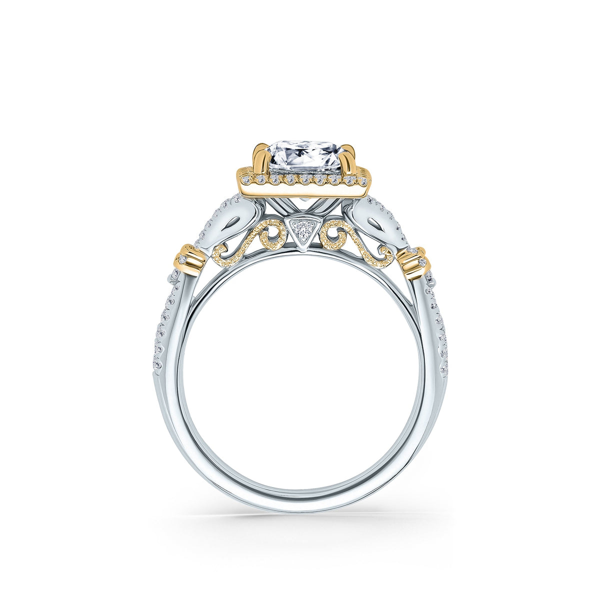Romantic  Split Shank Halo Diamond Engagement Ring