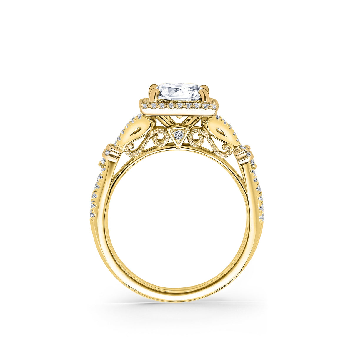 Romantic  Split Shank Halo Diamond Engagement Ring