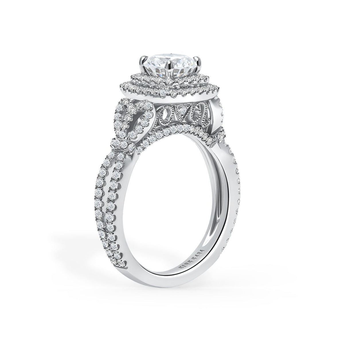 Romantic Bows Double Halo Diamond Engagement Ring