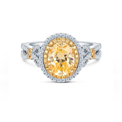 Romantic Bows Double Halo Yellow & White Diamond Engagement Ring