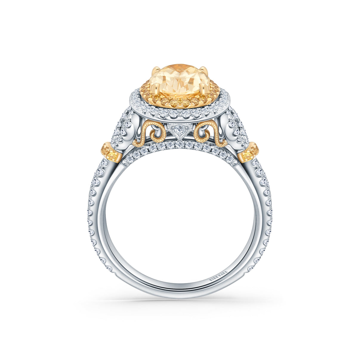Romantic Bows Double Halo Yellow & White Diamond Engagement Ring