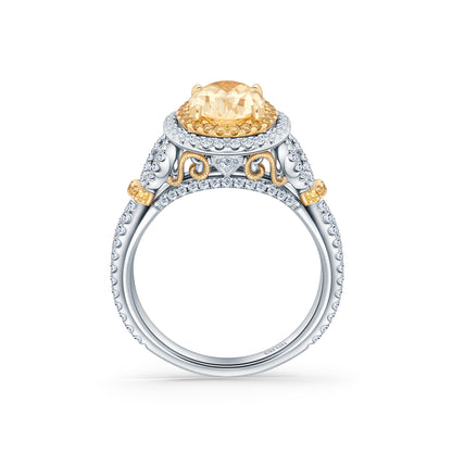 Romantic Bows Double Halo Yellow & White Diamond Engagement Ring