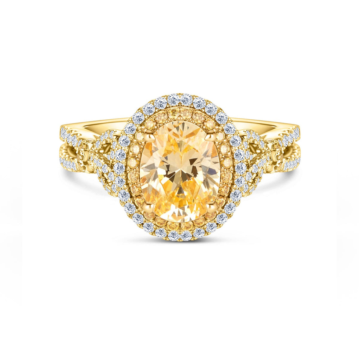 Romantic Bows Double Halo Yellow & White Diamond Engagement Ring