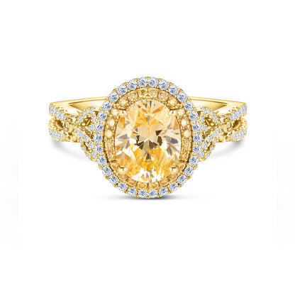 Romantic Bows Double Halo Yellow & White Diamond Engagement Ring