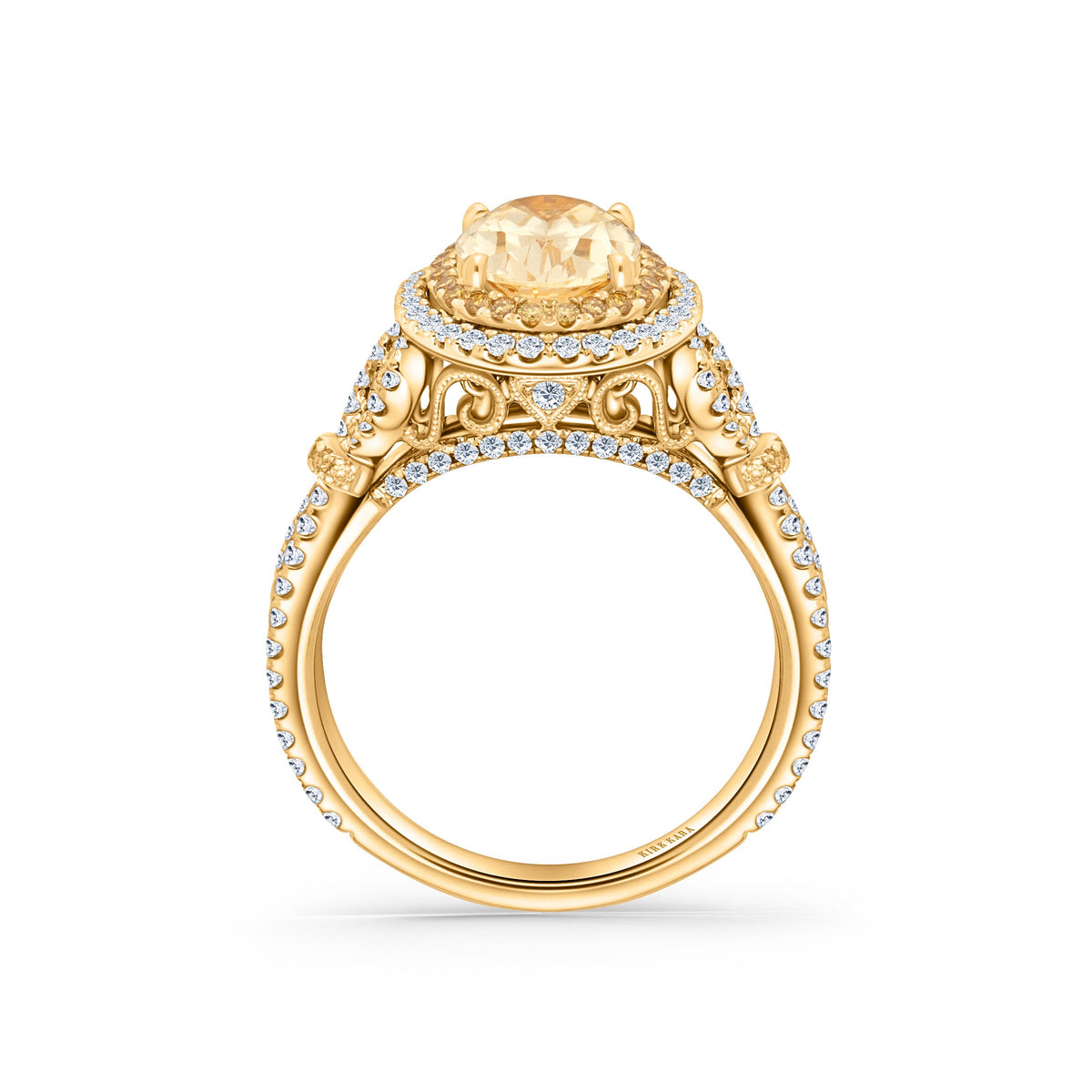 Romantic Bows Double Halo Yellow & White Diamond Engagement Ring
