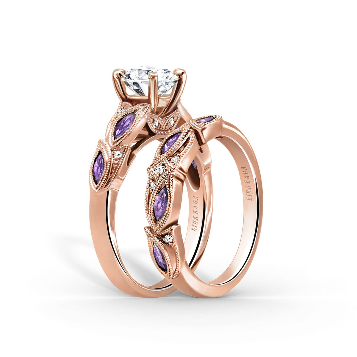 Botanical Floral Amethyst Marquise Diamond Wedding Band