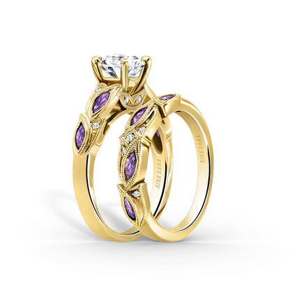 Botanical Floral Amethyst Marquise Diamond Wedding Band