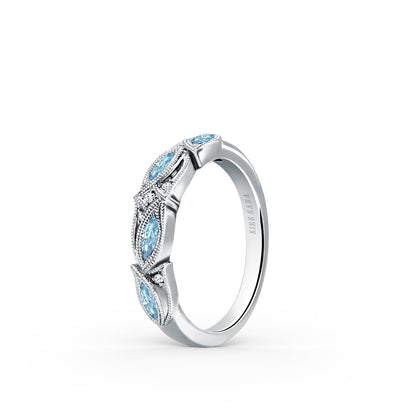 Botanical Floral Aquamarine Marquise Diamond Wedding Band