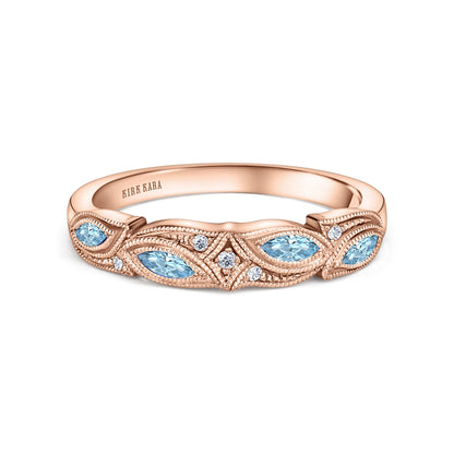 Botanical Floral Aquamarine Marquise Diamond Wedding Band