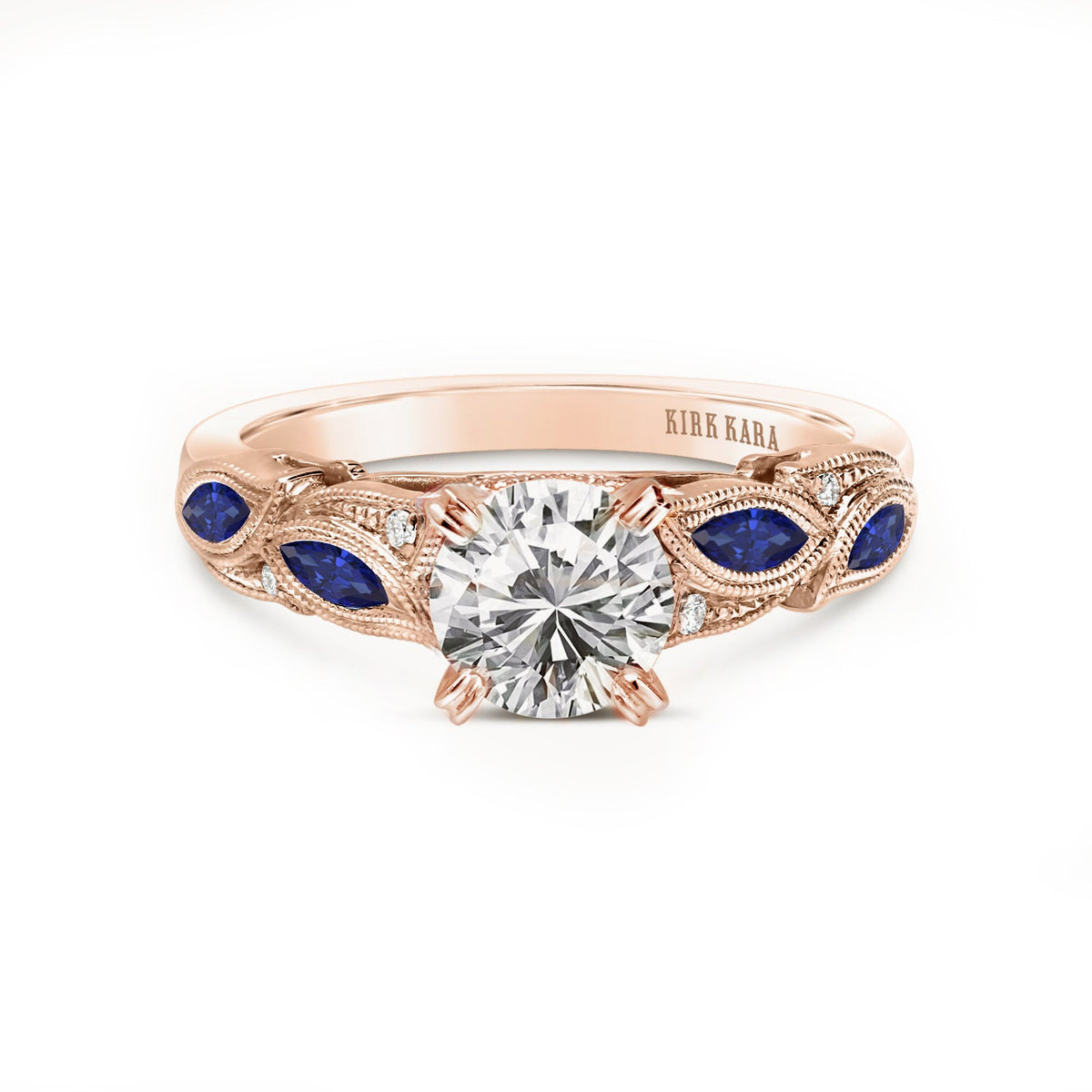 Botanical Floral Blue Sapphire Marquise Diamond Engagement Ring