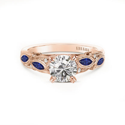Botanical Floral Blue Sapphire Marquise Diamond Engagement Ring
