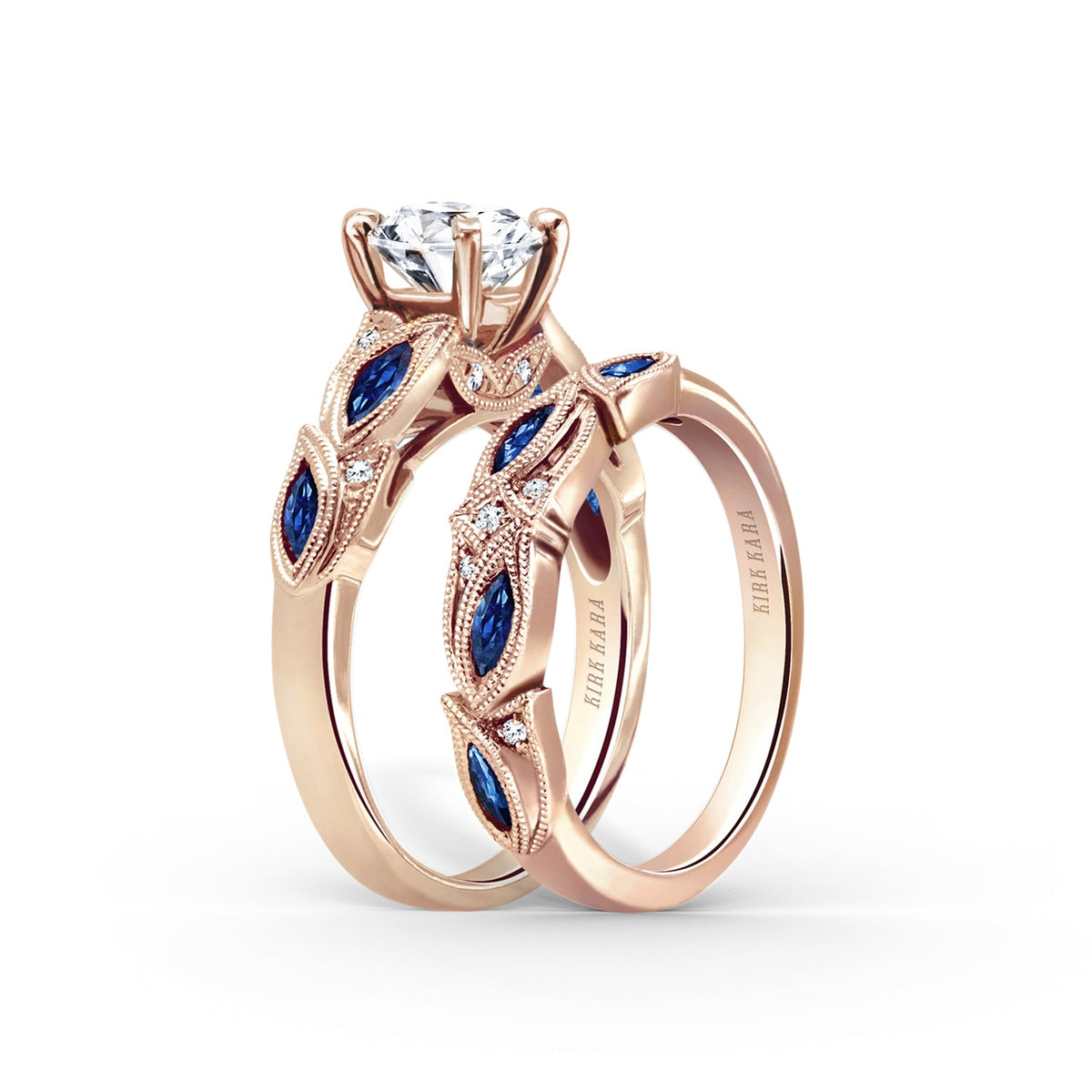 Botanical Floral Blue Sapphire Marquise Diamond Engagement Ring